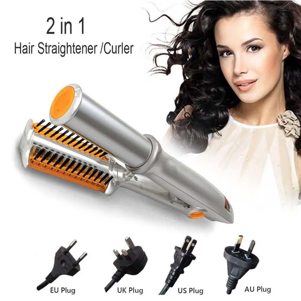 

2 in 1 Hairdressing Tool Hair Straightener Iron Curling Curler Portable Adjustable Temperature Ceramic Curling Iron Wand Roller