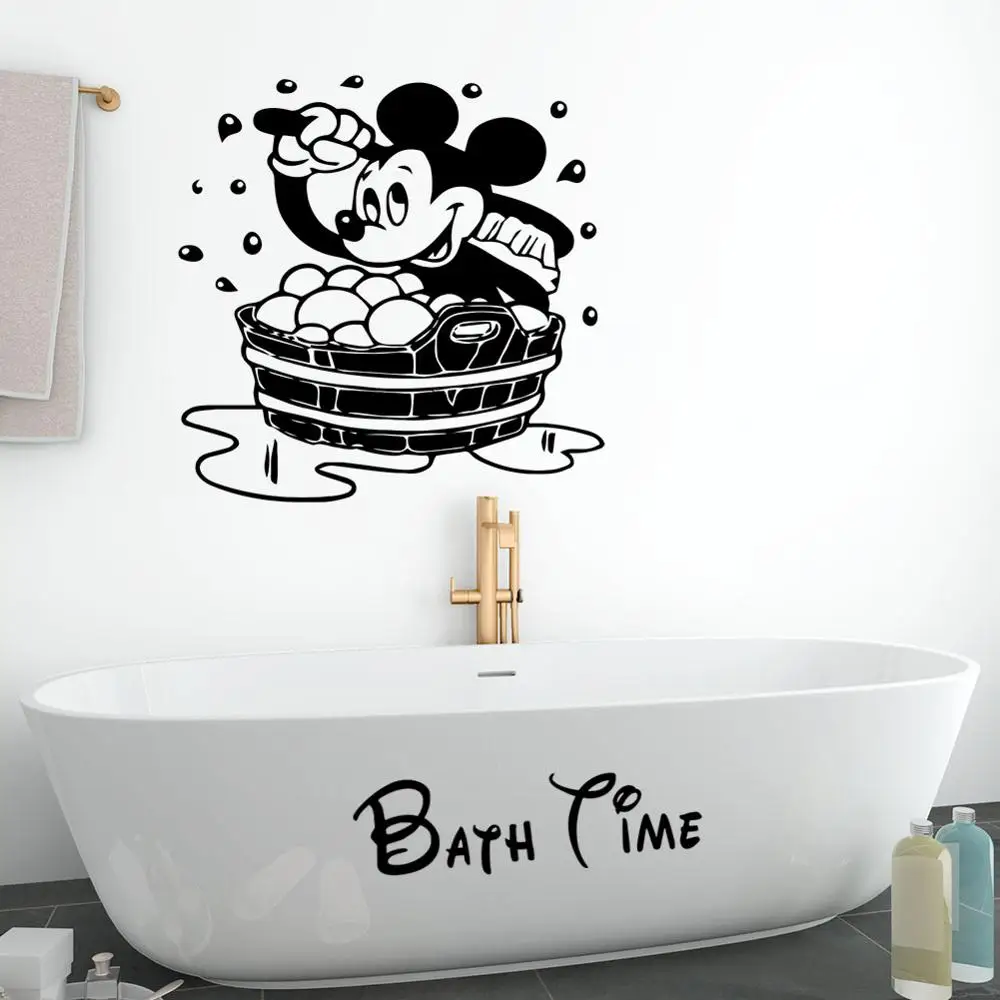 Disney Mickey Mouse Bath Time Wall Stickers for kids bathroom accessories Home Decorative Vinyl Kids Room Decoration | Дом и сад
