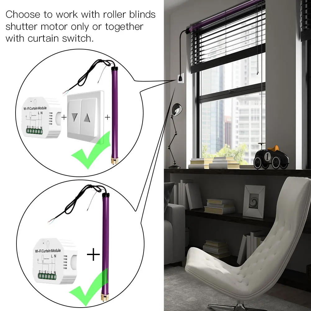 WiFi RF Roller Blind Shutter Curtain Switch Module with Remote for Electric Motor Sunscreen Works with Google Home Alexa
WiFi RF Roller Blind Shutter Curtain Switch Module with Remote for Electric Motor Sunscreen Works with Google Home Alexa