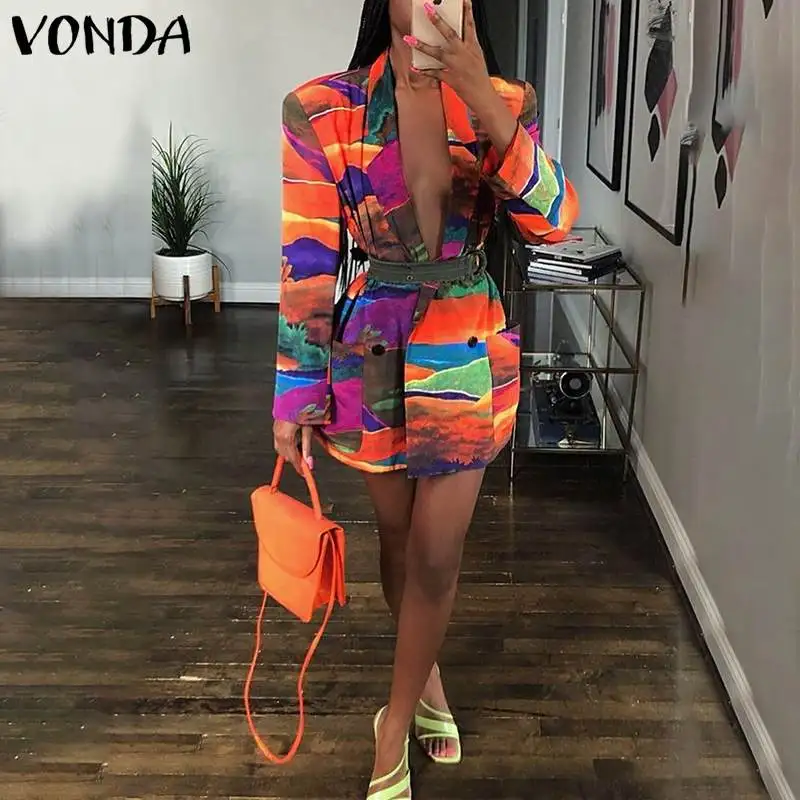 Женский пиджак 2022 VONDA, винтажный пиджак с отложным воротником и пуговицами, пикантный Повседневный пиджак с длинным рукавом и принтом, женск... 
Женский пиджак 2022 VONDA, винтажный пиджак с отложным воротником и пуговицами, пикантный Повседневный пиджак с длинным рукавом и принтом, женск...