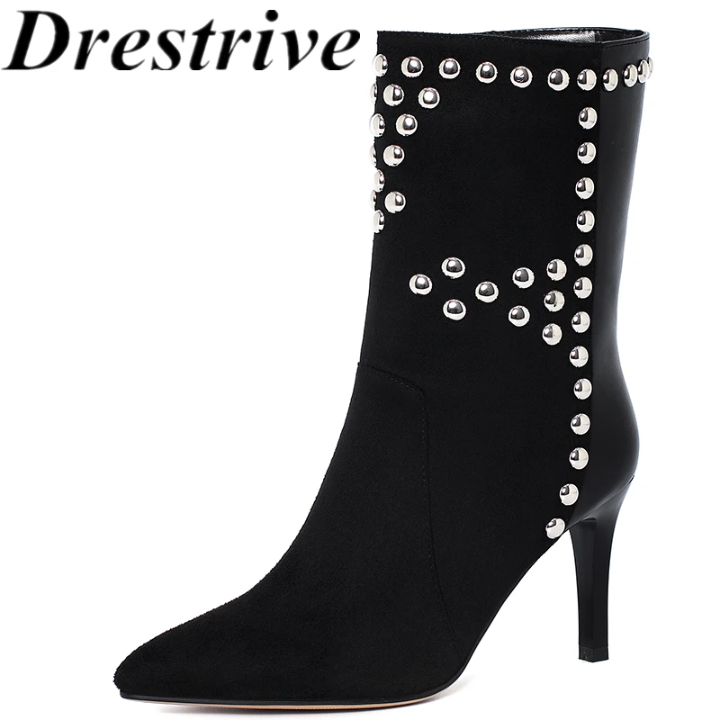 Drestrive Woman Ankle Boots Kid Suede Pointed Toe Rivet Zipper Black 2020 Winter Shoes Thin High Heel Size 42 Patchwork
Drestrive Woman Ankle Boots Kid Suede Pointed Toe Rivet Zipper Black 2020 Winter Shoes Thin High Heel Size 42 Patchwork
