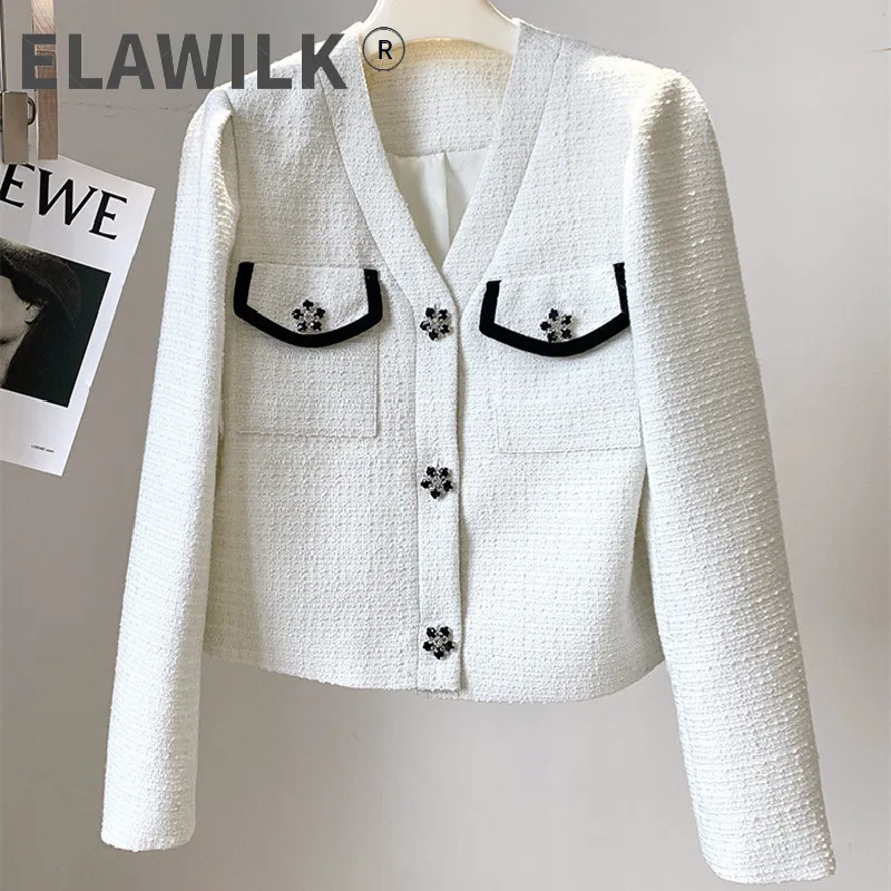Spring Autumn France Style women's White tweed coat High quality V-neck jackets B499
Spring Autumn France Style women's White tweed coat High quality V-neck jackets B499