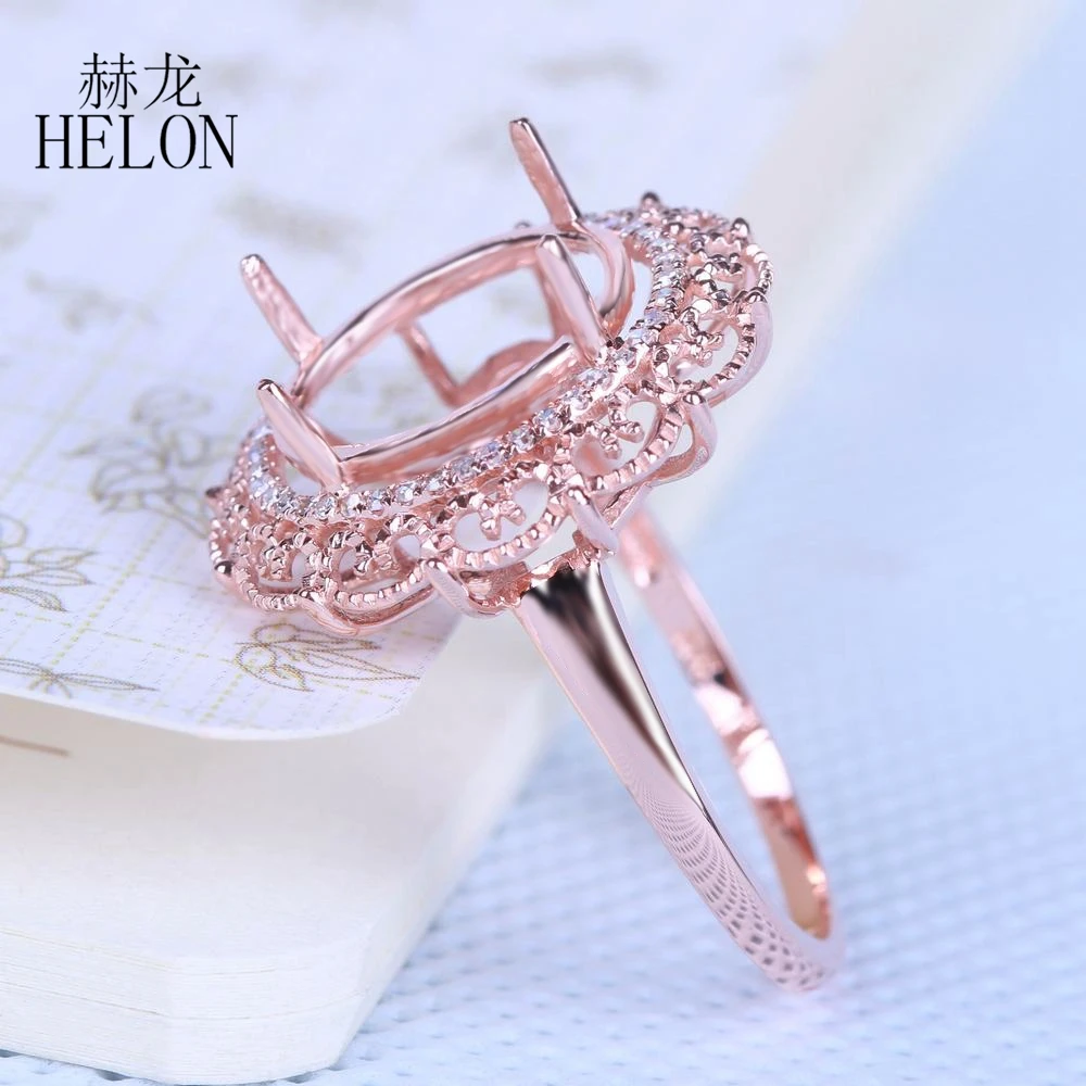 

HELON Oval 9X11mm Solid 10K Rose Gold Natural Diamonds Engagement Semi Mount Ring Setting Women Trendy Party Gift Fine Jewelry