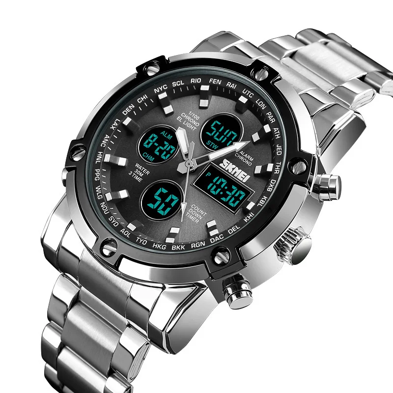 Men Steel Band Watch Multi-function Fashion Sports Waterproof 3 Time Display Big Dial Watch J55
Men Steel Band Watch Multi-function Fashion Sports Waterproof 3 Time Display Big Dial Watch J55