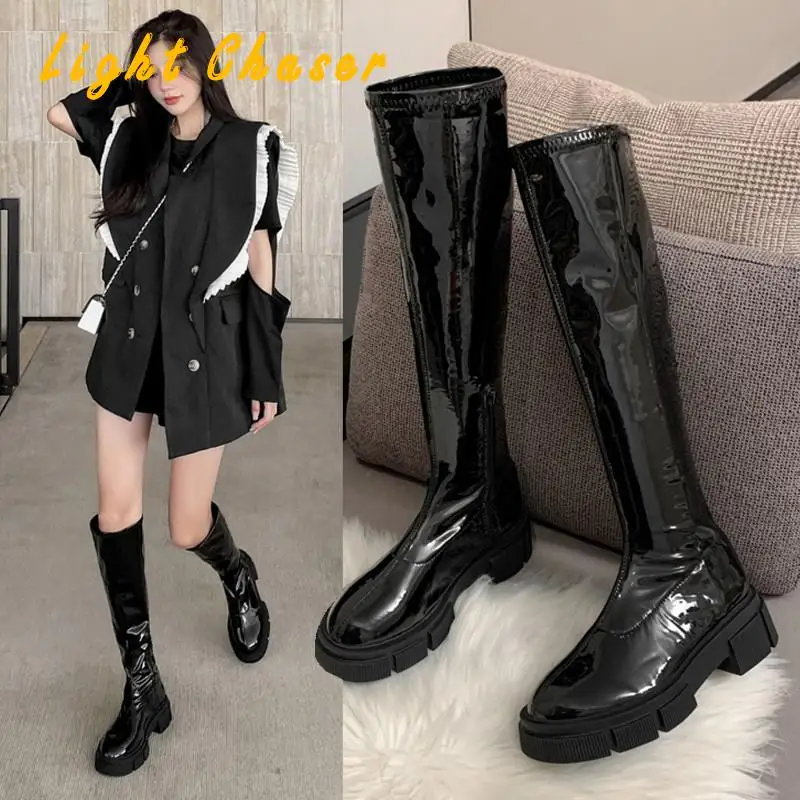 Shoes Women Knee High Boots Thick Sole Comfortable Platform Patent leather Boots Woman Winter Female Keep Warm Botas De Mujer
Shoes Women Knee High Boots Thick Sole Comfortable Platform Patent leather Boots Woman Winter Female Keep Warm Botas De Mujer