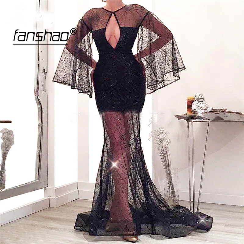 Black Evening Dress V-Neck Lace Illusion Mermaid Trumpet sleeve Special Occasion Islamic Dubai Saudi Arabic Evening Prom Dress 
Black Evening Dress V-Neck Lace Illusion Mermaid Trumpet sleeve Special Occasion Islamic Dubai Saudi Arabic Evening Prom Dress