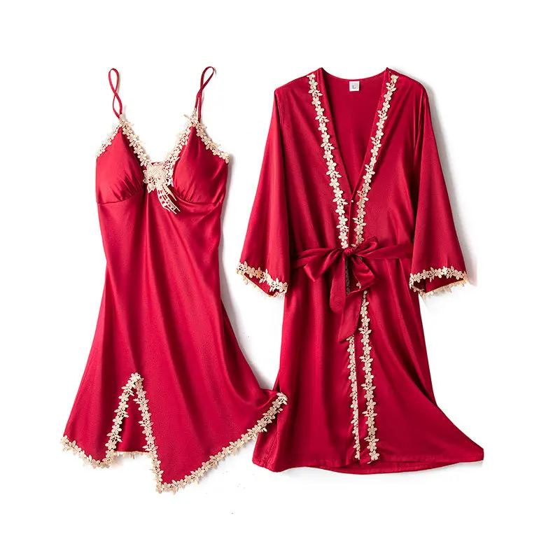 Women Sleepwear Nightgown Sexy Robe Kimono Gown Wedding Robe Set Summer Thin Satin Lace Trim V-neck Loose Home Dressing Gown
Women Sleepwear Nightgown Sexy Robe Kimono Gown Wedding Robe Set Summer Thin Satin Lace Trim V-neck Loose Home Dressing Gown