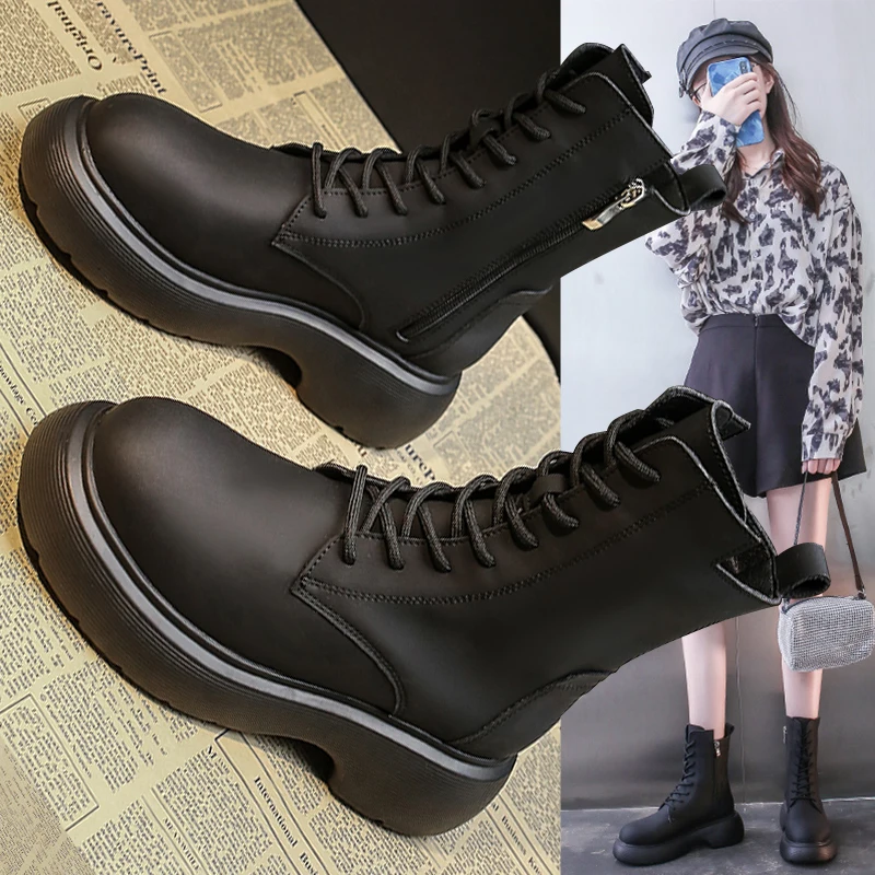 New autumn and winter thick-soled Martin boots lace-up mid-tube boots black motorcycle short boots women
New autumn and winter thick-soled Martin boots lace-up mid-tube boots black motorcycle short boots women