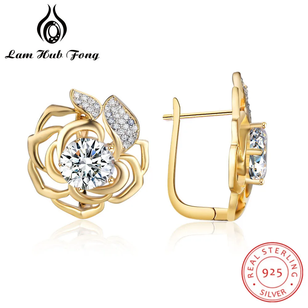 Luxury 925 Sterling Silver Flower Stud Earrings Gold Color Clear CZ Stud Earrings Fine Jewelry Wedding Gift (Lam Hub Fong)
Luxury 925 Sterling Silver Flower Stud Earrings Gold Color Clear CZ Stud Earrings Fine Jewelry Wedding Gift (Lam Hub Fong)