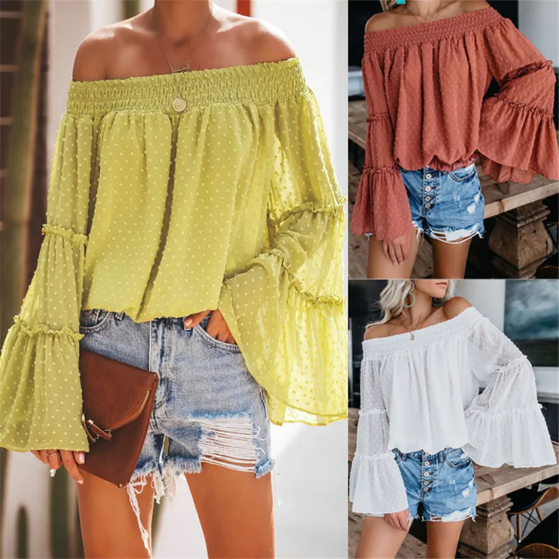 Spring and Summer Women Fashion Off Shoulder Shirt Autumn Ladies Baggy Blouse Female Long Flare Sleeve Clothes
Spring and Summer Women Fashion Off Shoulder Shirt Autumn Ladies Baggy Blouse Female Long Flare Sleeve Clothes