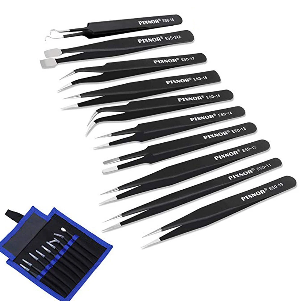 10Pcs ESD Antistatic Tweezers Tool Set High Precision Tip Curved Straight Tweezer Stainless Multifunction Nipper Repair Tool Kit
10Pcs ESD Antistatic Tweezers Tool Set High Precision Tip Curved Straight Tweezer Stainless Multifunction Nipper Repair Tool Kit