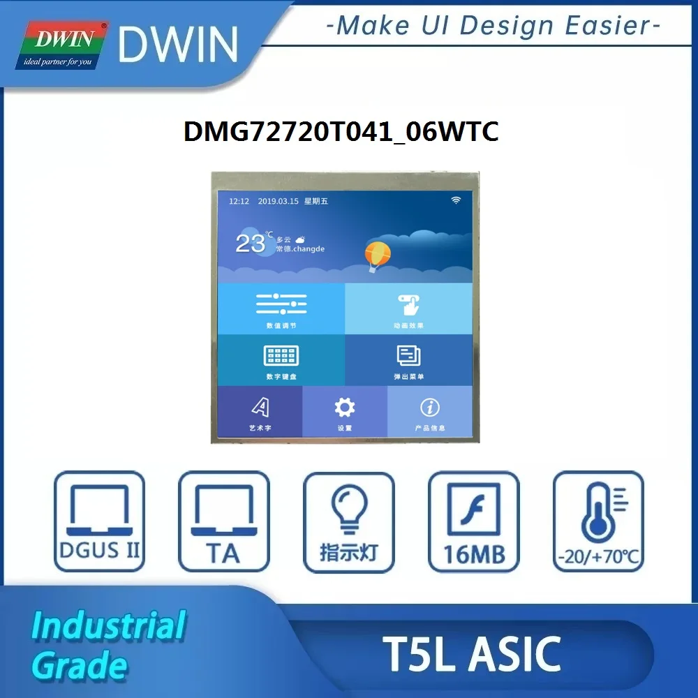 DWIN 4.1 Wall Mounted HMI Display 720*720 TFT Screen IPS Incell Thermostat LCD Touch Panel Smart Home DMG72720T041_06WTC
DWIN 4.1 Wall Mounted HMI Display 720*720 TFT Screen IPS Incell Thermostat LCD Touch Panel Smart Home DMG72720T041_06WTC