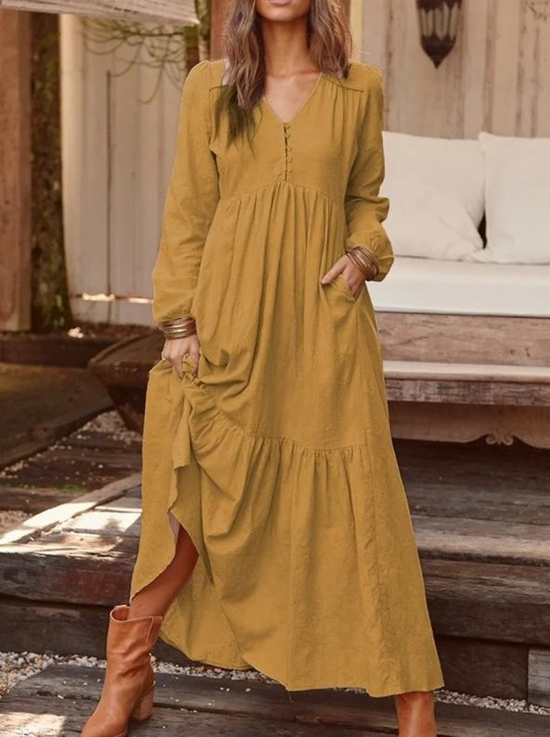 2021 Cotton Linen Elastic Cuff Women Dress V Neck Puff Sleeve Vintage Lady Dress Mid Calf Lady Dress Vestido Maxi Dress 3XL
2021 Cotton Linen Elastic Cuff Women Dress V Neck Puff Sleeve Vintage Lady Dress Mid Calf Lady Dress Vestido Maxi Dress 3XL