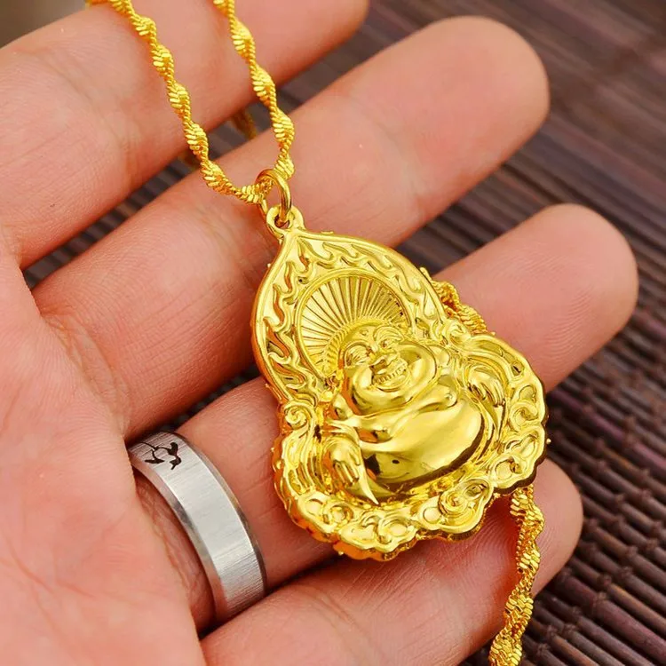 Gold Color Handwork Carved Buddha Pendant Mens Or Womens Lucky Amulet Necklace 
Gold Color Handwork Carved Buddha Pendant Mens Or Womens Lucky Amulet Necklace