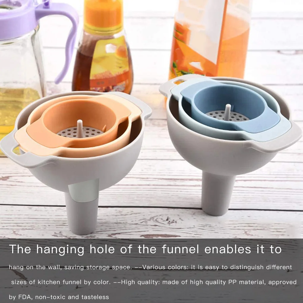 4 in 1 Plastic Funnels Set Removable Oil Strainer Filter Household Kitchen Accessories Blue Orange Multi-size Funnel Set
4 in 1 Plastic Funnels Set Removable Oil Strainer Filter Household Kitchen Accessories Blue Orange Multi-size Funnel Set