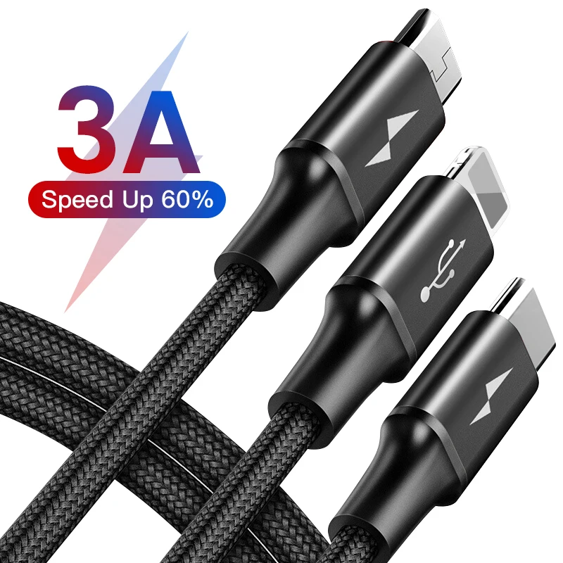 3 в 1 USB кабель для iPhone samsung Xiaomi мульти зарядное устройство быстрой зарядки Micro 2