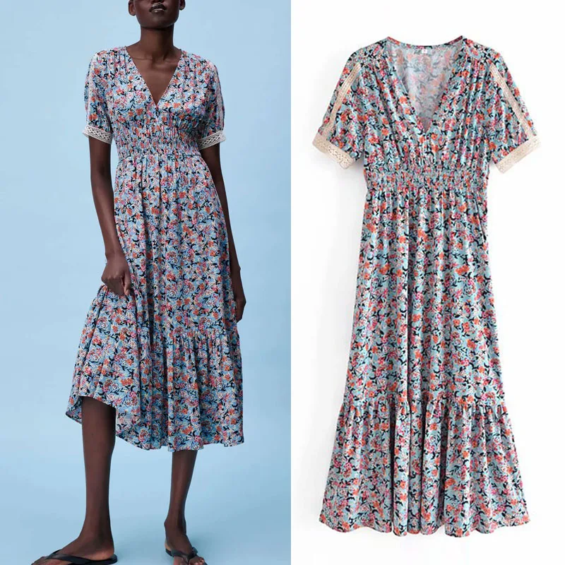 Женское винтажное платье-трапеция KUMSVAG, элегантное платье до середины икры с коротким рукавом, V-образным вырезом и принтом, лето 2021 
Женское винтажное платье-трапеция KUMSVAG, элегантное платье до середины икры с коротким рукавом, V-образным вырезом и принтом, лето 2021