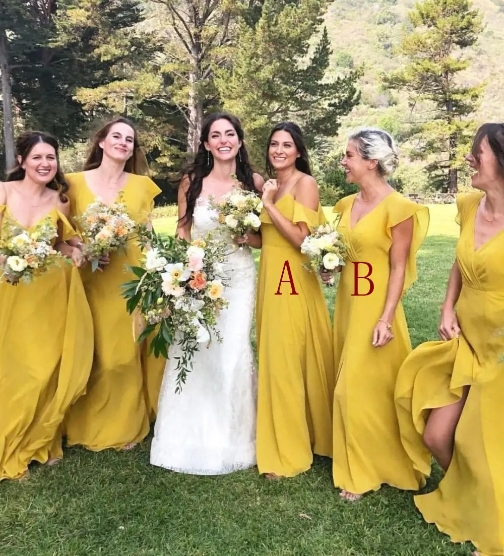 vestidos Bohemian Long Yellow Bridesmaid Dresses 2020 V Neck Countryside Bridesmaids Gowns Chiffon Prom Dresses Party Gown
vestidos Bohemian Long Yellow Bridesmaid Dresses 2020 V Neck Countryside Bridesmaids Gowns Chiffon Prom Dresses Party Gown