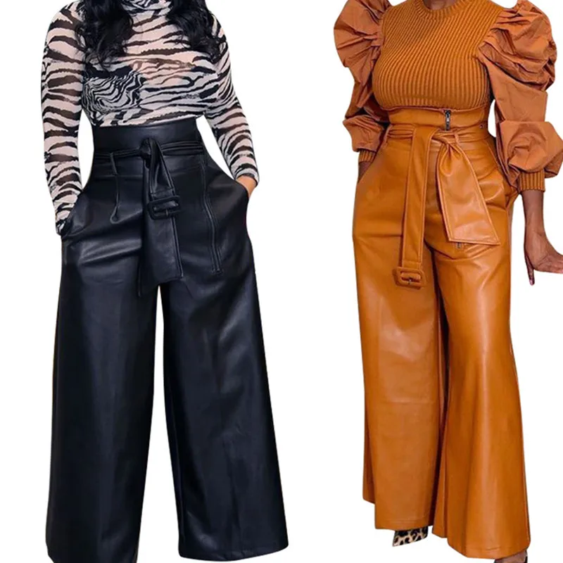 Женские брюки с широкими штанинами, стильные брюки из искусственной кожи с высокой талией, Женские однотонные брюки большого размера с резь...
Женские брюки с широкими штанинами, стильные брюки из искусственной кожи с высокой талией, Женские однотонные брюки большого размера с резь...