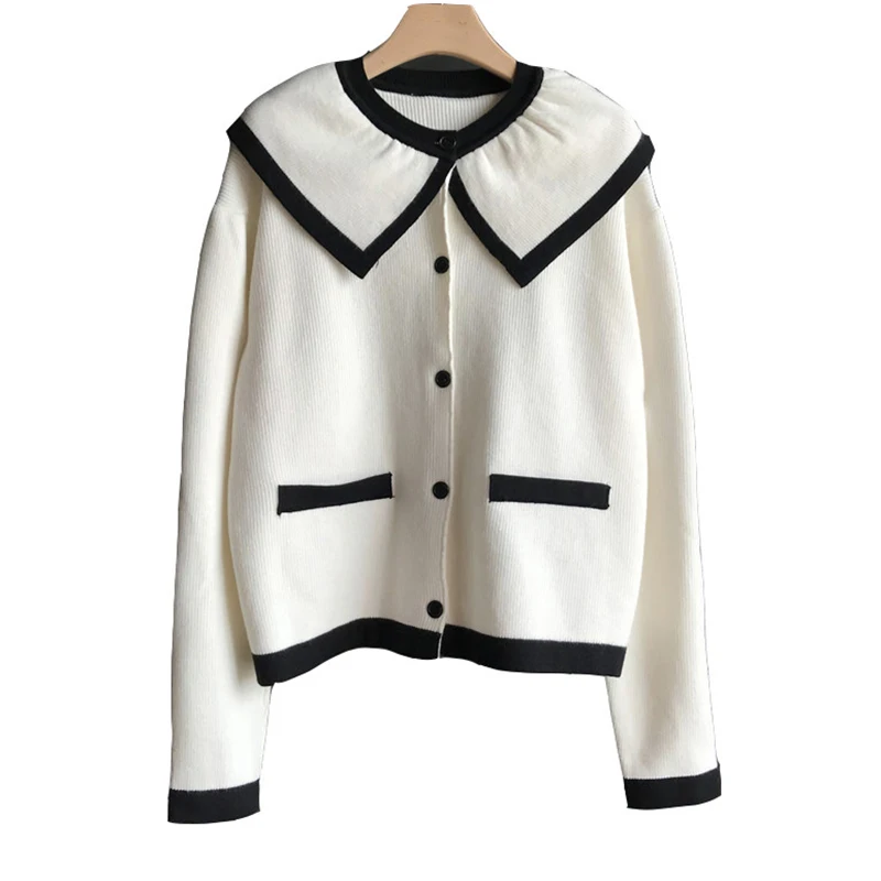 Женский вязаный кардиган PERHAPS U, белый свитер с длинным рукавом, на пуговицах, повседневный свободный осенний кардиган с воротником «Питер П... 
Женский вязаный кардиган PERHAPS U, белый свитер с длинным рукавом, на пуговицах, повседневный свободный осенний кардиган с воротником «Питер П...