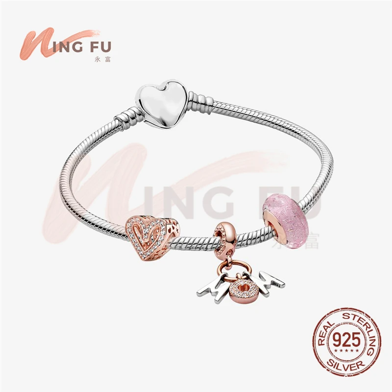 WingFu 925 Sterling Silver Fit Pan Sparkling Family Bracelet with Rose and Gold Pendant Set niche gift for Mom 
WingFu 925 Sterling Silver Fit Pan Sparkling Family Bracelet with Rose and Gold Pendant Set niche gift for Mom