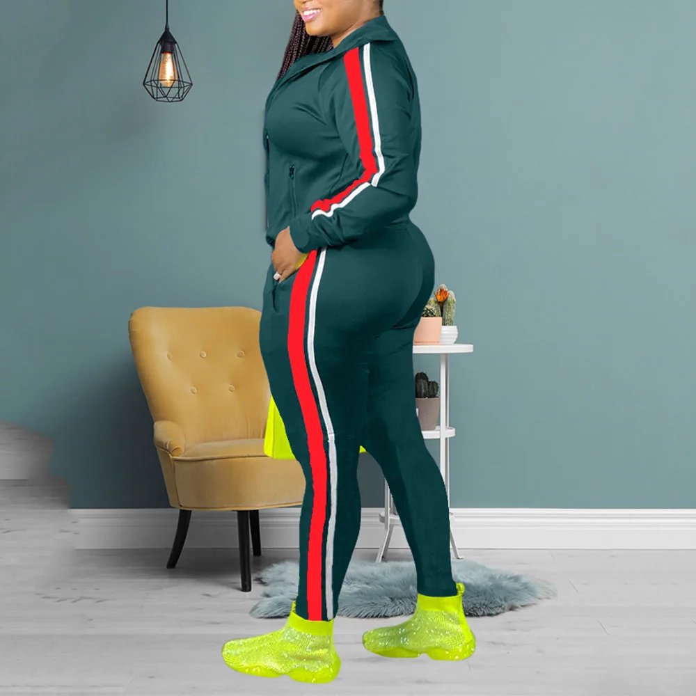 Fashion Women Casual Loose Plus Size Stripe Solid Two Piece Sets Long Sleeve Zipper Lapel Hoodie Sports Pencil Pants Spring Set 
Fashion Women Casual Loose Plus Size Stripe Solid Two Piece Sets Long Sleeve Zipper Lapel Hoodie Sports Pencil Pants Spring Set