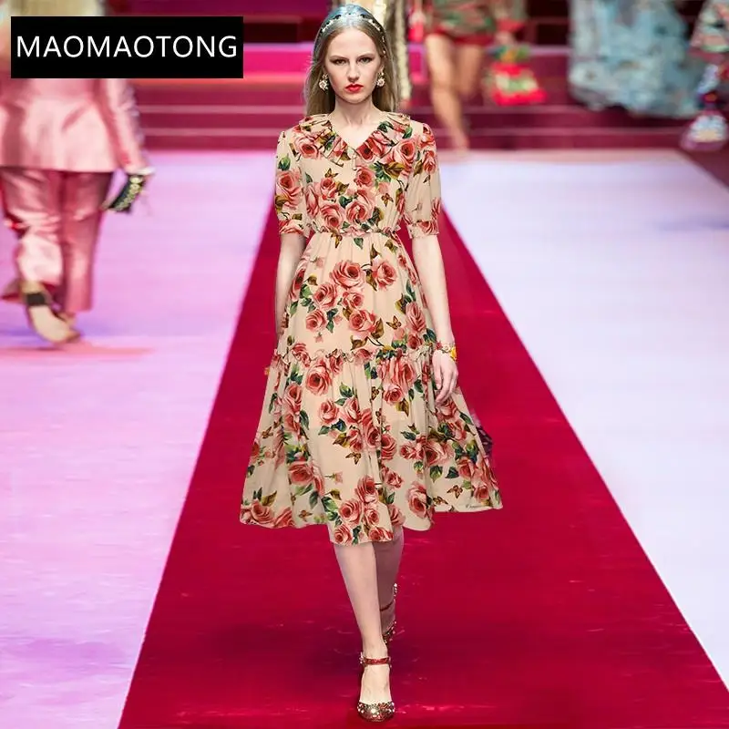 Fashion Designer Summer Dress Women's Elegant V-neck Ruffles Short Sleeve Flower Print Vintage Party Midi Dress
Fashion Designer Summer Dress Women's Elegant V-neck Ruffles Short Sleeve Flower Print Vintage Party Midi Dress