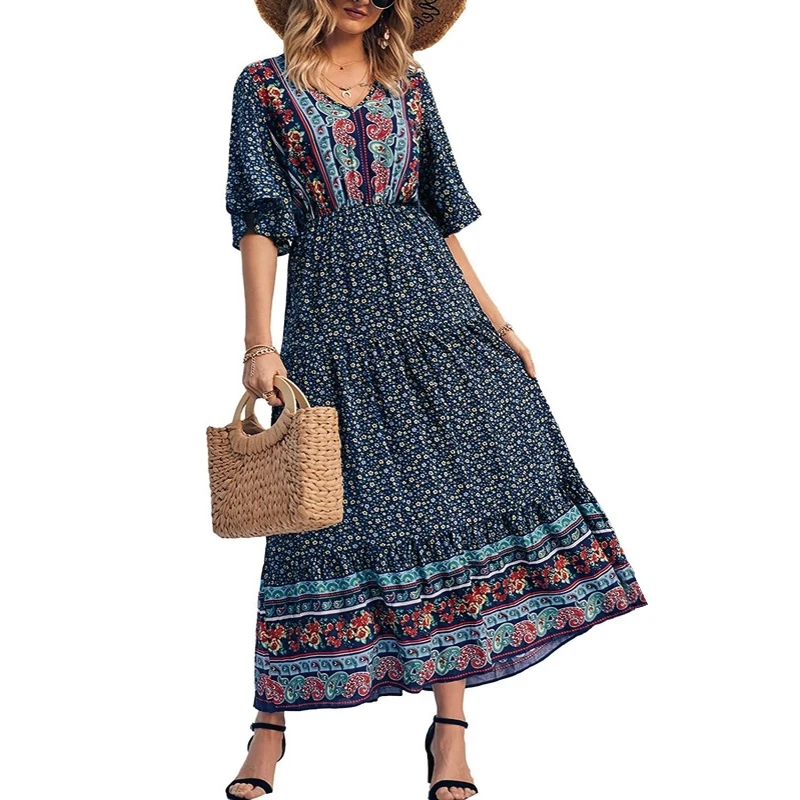 Women Summer Boho Maxi Dress Floral Printed Casual V Neck Short Sleeve High Waist Evening Party Beach Long Dress Vestidos Female
Women Summer Boho Maxi Dress Floral Printed Casual V Neck Short Sleeve High Waist Evening Party Beach Long Dress Vestidos Female