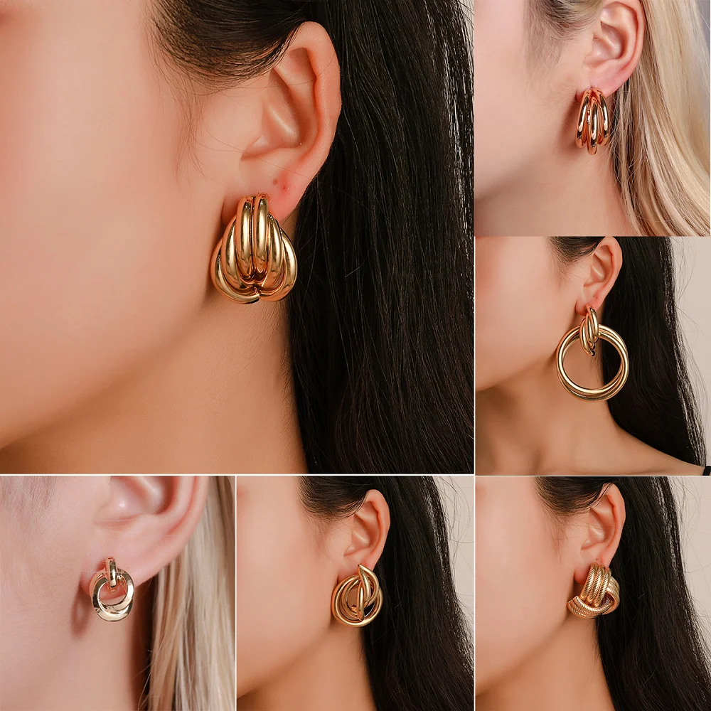 

Fashion Twist Metal Stud Earrings For Women Hollow Geometric Statement Gold Color Earrings Personality Unusual Earrings Brincos