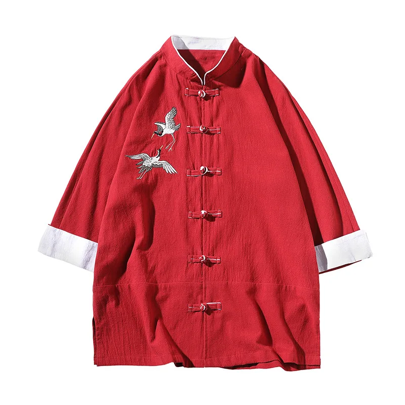 #8123 Black Red White Casual Vintage Chinese Style Cotton Linen Shirts Men Half Sleeve Embroidery Crane Plus Size Shirt For Man
#8123 Black Red White Casual Vintage Chinese Style Cotton Linen Shirts Men Half Sleeve Embroidery Crane Plus Size Shirt For Man