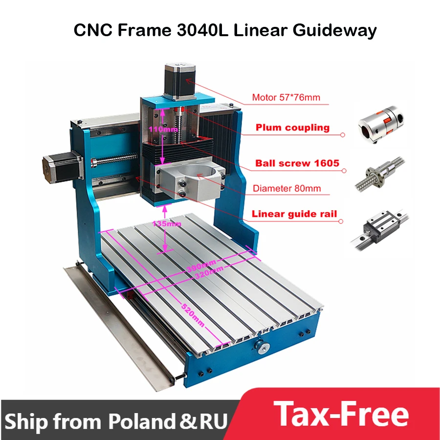 

Square Line Rail Track CNC Frame 3040L Linear Guideway for DIY Engraving Milling Machine with Inverter Spindle and Motors
