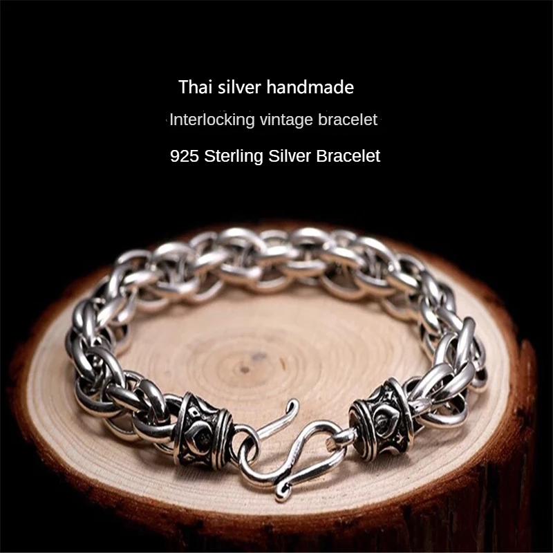 S925 Sterling Silver Bracelet Men and Women Retro Hand-woven Charm Bracelet Thai Silver Simple Personality Couple Jewelry Gift
S925 Sterling Silver Bracelet Men and Women Retro Hand-woven Charm Bracelet Thai Silver Simple Personality Couple Jewelry Gift