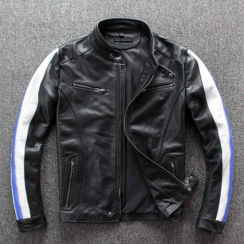 Куртка мужская из воловьей кожи модная тонкая мотоциклетная стильная 100%