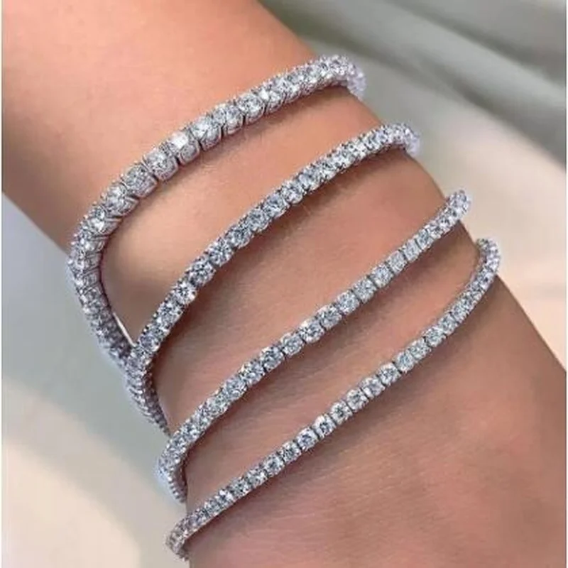 

Handmade Solid 925 Sterling Silver 4mm 17cm 19CM Tennis Bracelet Bangle For Women Wedding Fashion Jewelry Wholesale Party Gift
