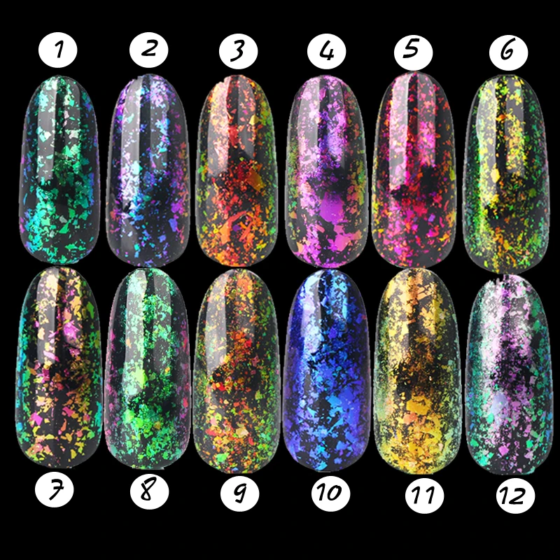 

CHNRMJL 12 Colors/Set Transparent Chameleon Nail Powder Flakes Dazzling Nails Art Glitter Sequins UV Gel Dust Pigment Decoration