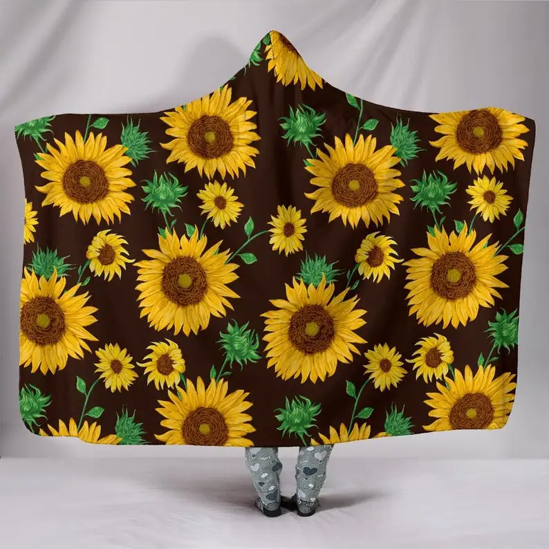 Sunflowers Floral Flowers Black Hooded Blanket for Adults and Kids, Sherpa Blanket with a Hood, Soft Blanket, Yellow
Sunflowers Floral Flowers Black Hooded Blanket for Adults and Kids, Sherpa Blanket with a Hood, Soft Blanket, Yellow