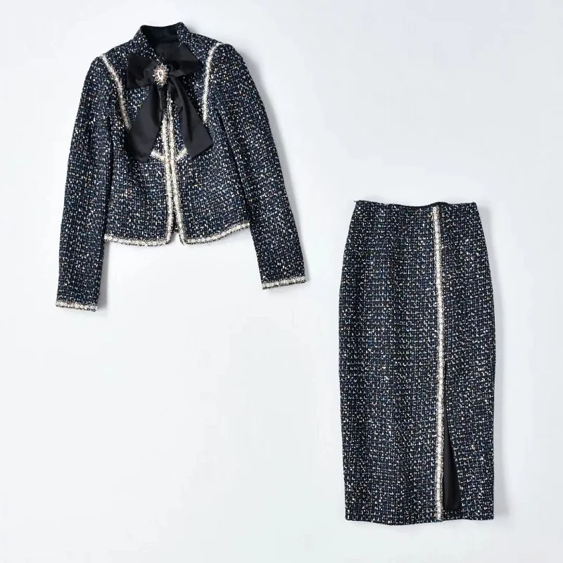 Top Quality Women's Wool Set 2021 Winter 2 Piece Outfit Ladies Beading Bow Deco Wool Coat Jackets+Split Midi Wool Skirt Sets
Top Quality Women's Wool Set 2021 Winter 2 Piece Outfit Ladies Beading Bow Deco Wool Coat Jackets+Split Midi Wool Skirt Sets