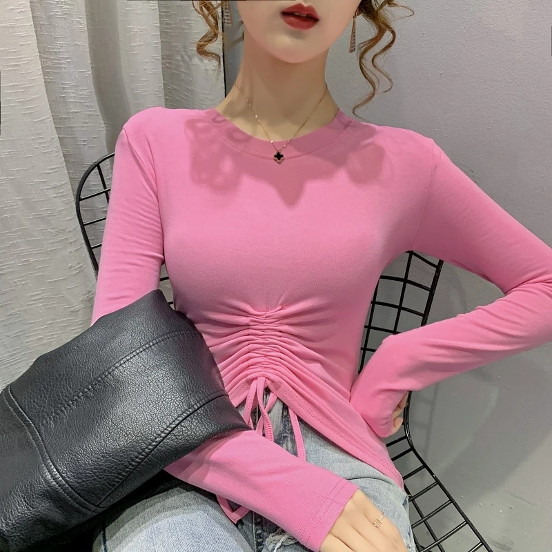 Autumn Winter New Long Sleeve Women T-shirts O Neck Solid Color Bottoming Shirt Female Slim Fit Drawstring Sexy Tops Cotton Tees
Autumn Winter New Long Sleeve Women T-shirts O Neck Solid Color Bottoming Shirt Female Slim Fit Drawstring Sexy Tops Cotton Tees