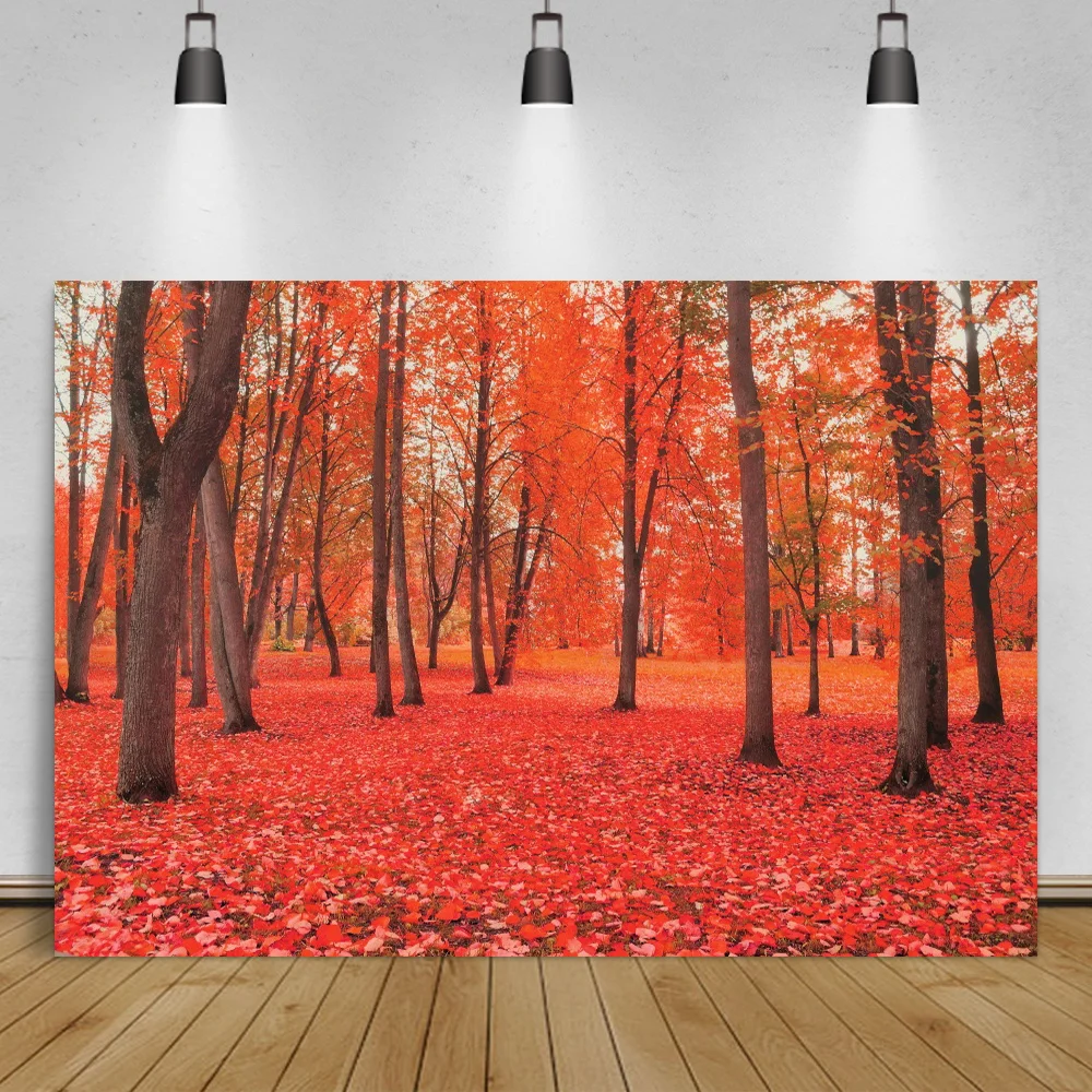 

Laeacco красный кленовый лес осень Природный живописный фотографический фон опавшие листья парк ребенок фотосессия фон фотостудия