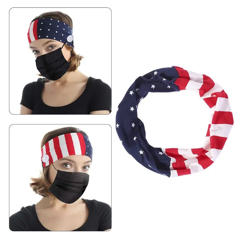 Women American Flag Buttons Sport Bandana Stripes Star Protect Ears Headband X7YA | Аксессуары для одежды