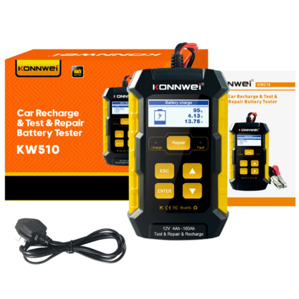 KONNWEI KW510 Full Automatic 12V Car Battery Tester Pulse Repair 5A Battery Chargers Wet Dry AGM Gel Lead Acid Car Repair Tool
KONNWEI KW510 Full Automatic 12V Car Battery Tester Pulse Repair 5A Battery Chargers Wet Dry AGM Gel Lead Acid Car Repair Tool