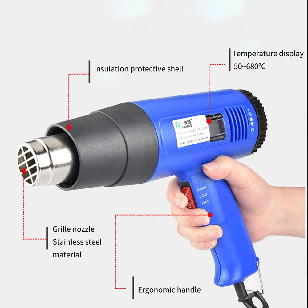 Adjustable Temperature Digital Display Hot Air Gun Baking Gun Heat Shrinkable YH-02B 1800W 2000W