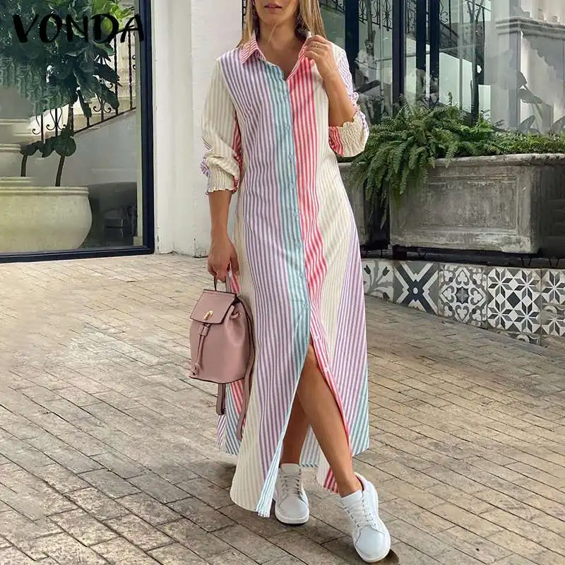 VONDA Party Dress 2021 Women Vintage Printed Pleated Striped Long Dresses Lapel Collar Button Up Long Sleeve Bohemian Vestidos
VONDA Party Dress 2021 Women Vintage Printed Pleated Striped Long Dresses Lapel Collar Button Up Long Sleeve Bohemian Vestidos