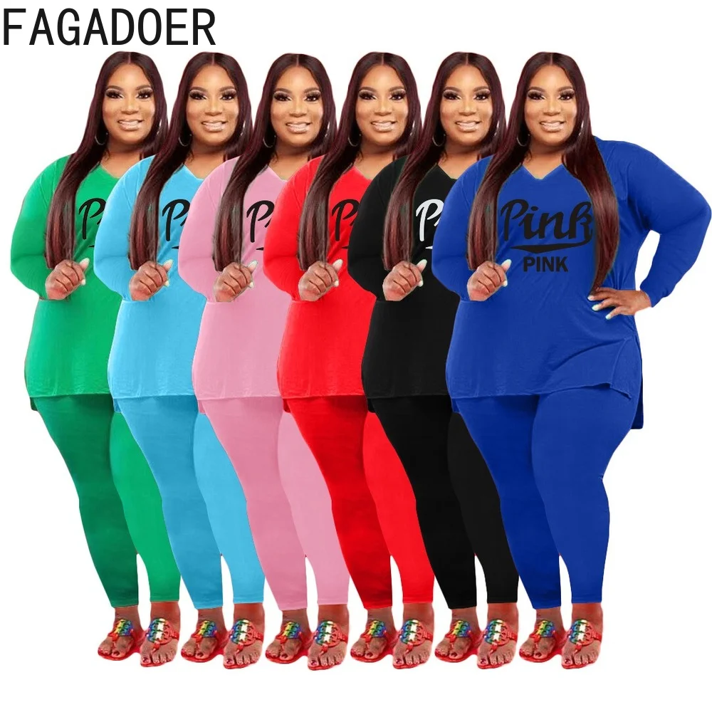 FAGADOER L-5XL Plus Size Casual Two Piece Set Women Pink Letter Print Loose Tops+Pants Casual Suits Sets Loungewear Outfits 2022
FAGADOER L-5XL Plus Size Casual Two Piece Set Women Pink Letter Print Loose Tops+Pants Casual Suits Sets Loungewear Outfits 2022