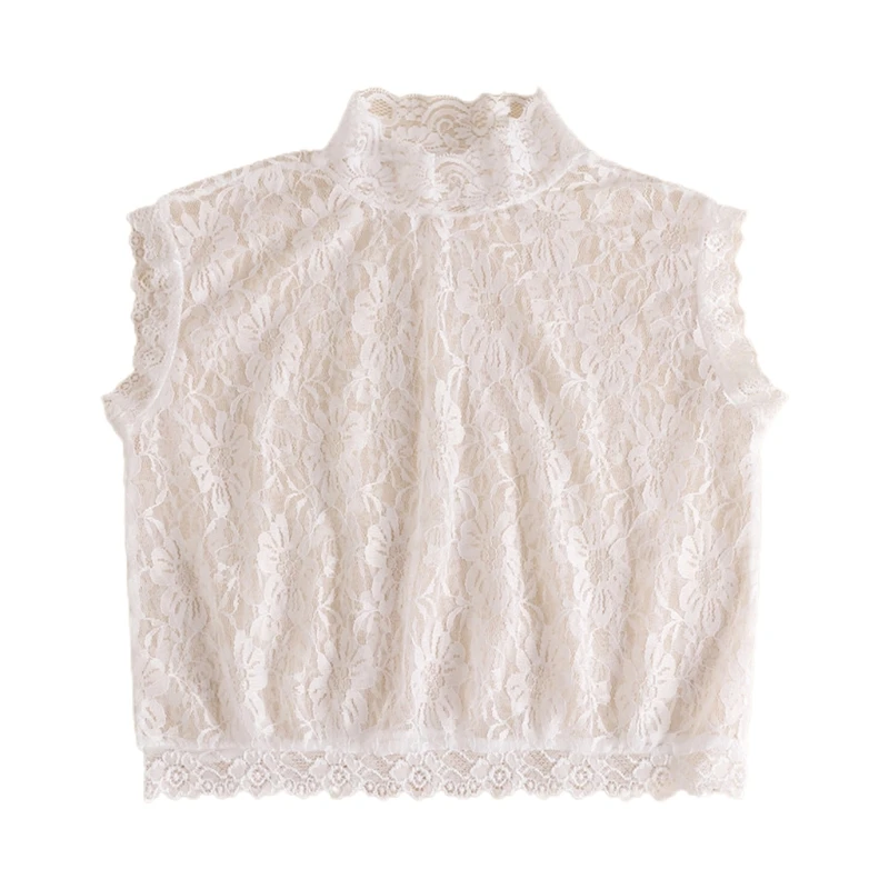 Женская кружевная блузка с воротником-стойкой, без рукавов
Женская кружевная блузка с воротником-стойкой, без рукавов