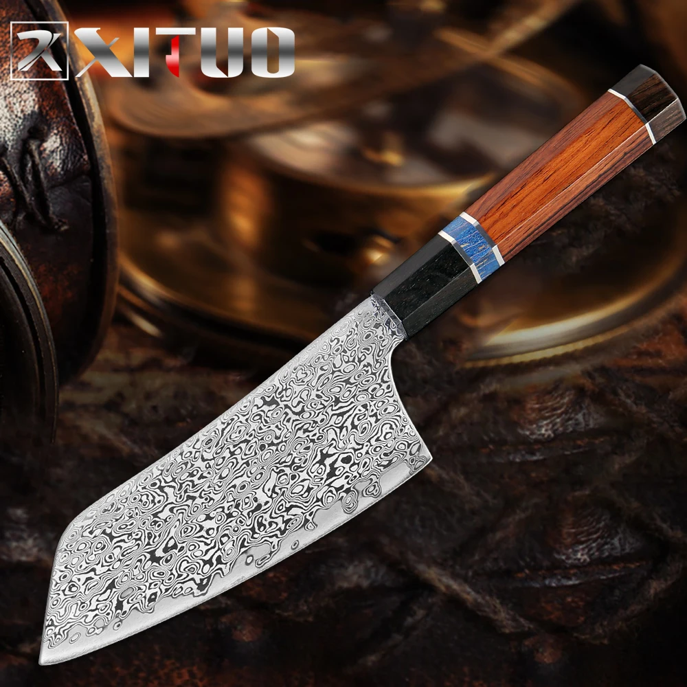 Фото Кухонный нож шеф повара из дамасской стали XITUO для резки мяса сантоку Gyuto Kiritsuke
