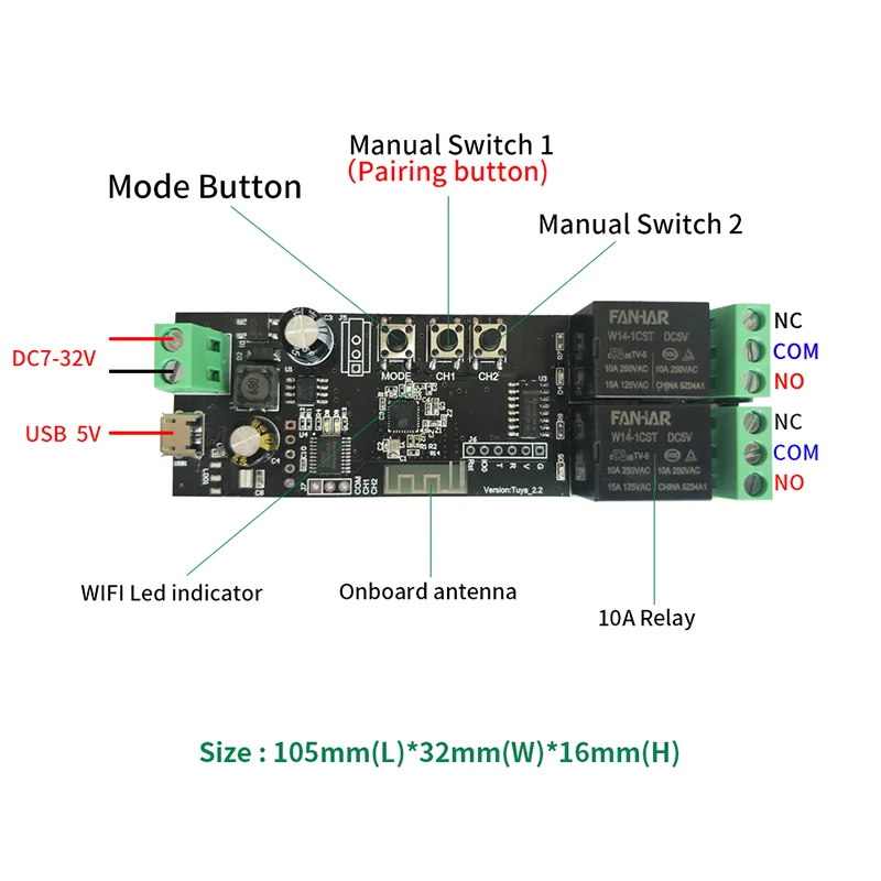 2CH Tuya Switch Wireless WiFi Switch Module Smart life APP Remote Control DIY Smart Home 2Gang Relay work with Alexa Google Home
2CH Tuya Switch Wireless WiFi Switch Module Smart life APP Remote Control DIY Smart Home 2Gang Relay work with Alexa Google Home