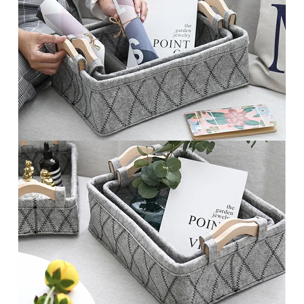 3 Sizes Felt Storage Bins Baskets Sundries Basket Clothes Handle Design Organizer With Wooden Handle For Home Office Dorm
3 Sizes Felt Storage Bins Baskets Sundries Basket Clothes Handle Design Organizer With Wooden Handle For Home Office Dorm