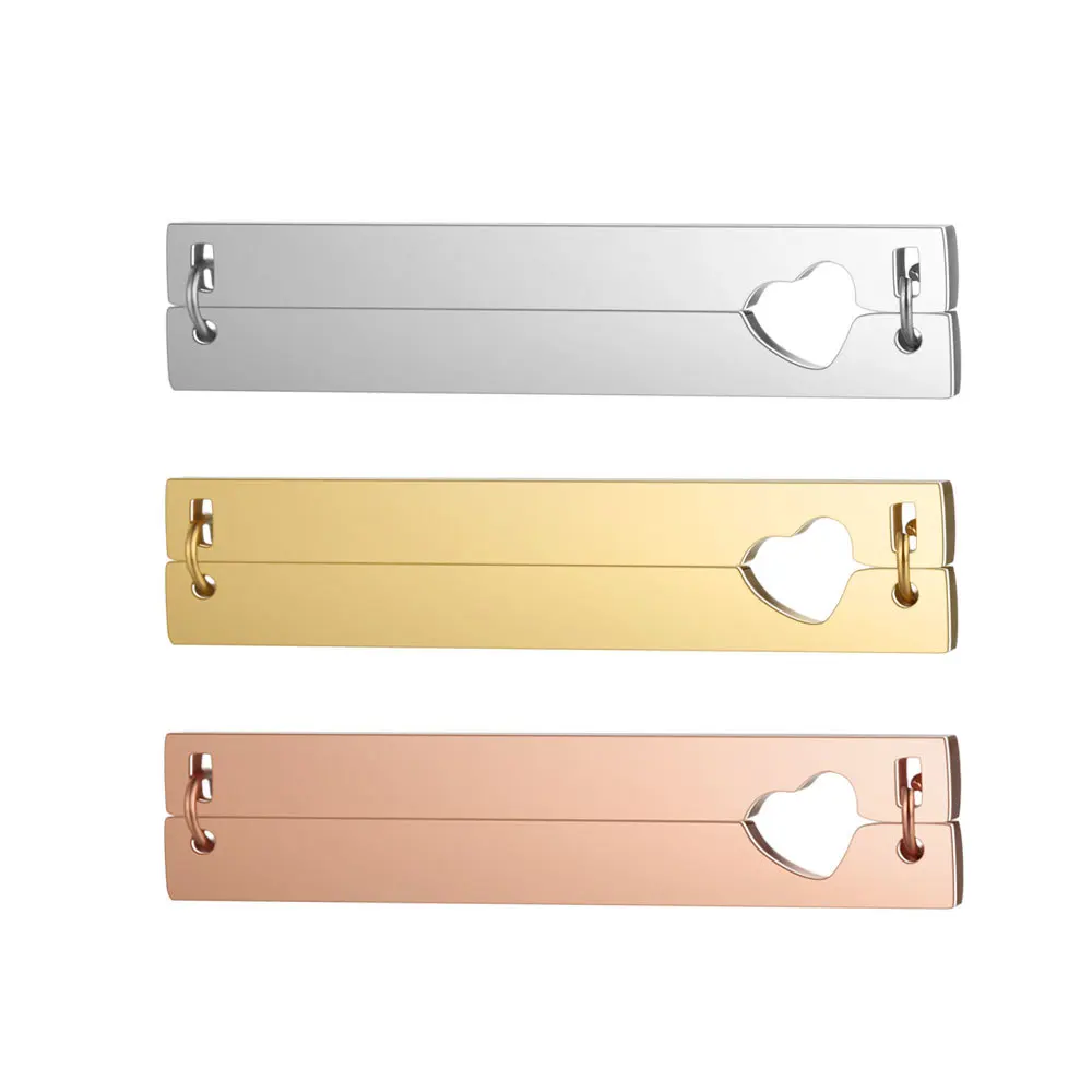 Stainless Steel Mirror Polish Split Heart In Rectangle Pendant 8x40mm Blank Bar Splice Plate DIY Jewelry Accessories 10pcs | Украшения и