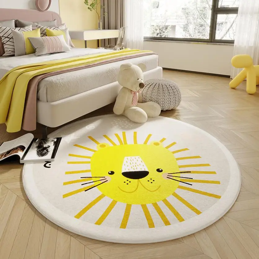 

NEW Cartoon Round Kids Bedroom Carpets Lamb Cashmere For Living Room Non-Slip Carpet Sofa Tatami Bedside Rugs Baby Crawling Mat